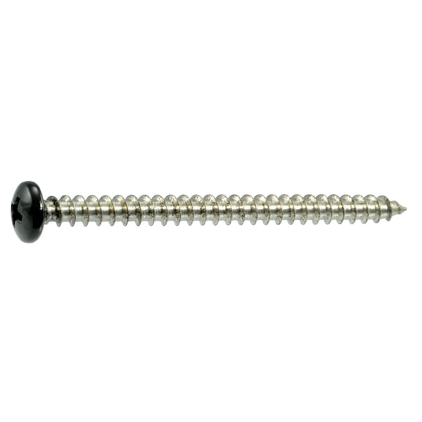 Sheet Metal Screw, #10 x 2-1/2 in, Painted 18-8 Stainless Steel Pan Head Phillips Drive, 100 PK